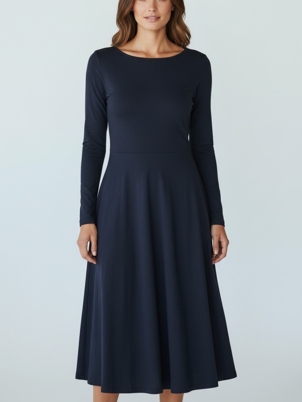 Reformation XL Dress Black Organic Cotton Stretch Boat Neck Midi Long Sleeve